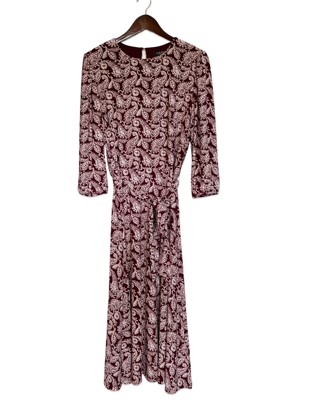 Lauren Ralph Lauren burgundy paisley print maxi dress Size 12 Classic High neck